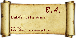 Bakálity Anna névjegykártya
